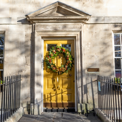 The yellow door at Christmas